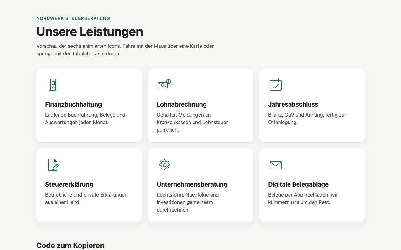 Beispielergebnis: Animierte Icons für Leistungsseiten