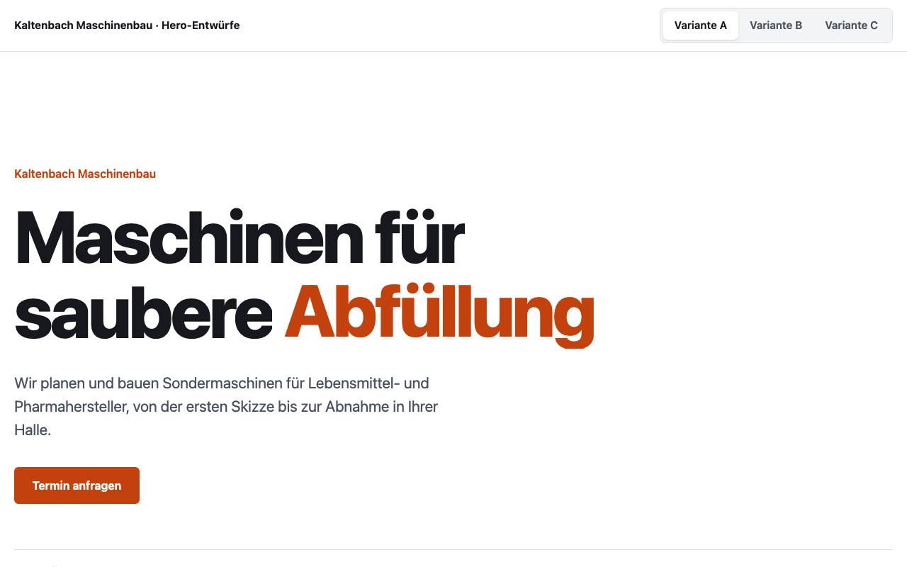 Beispielergebnis: Drei Hero-Varianten zum Vergleichen