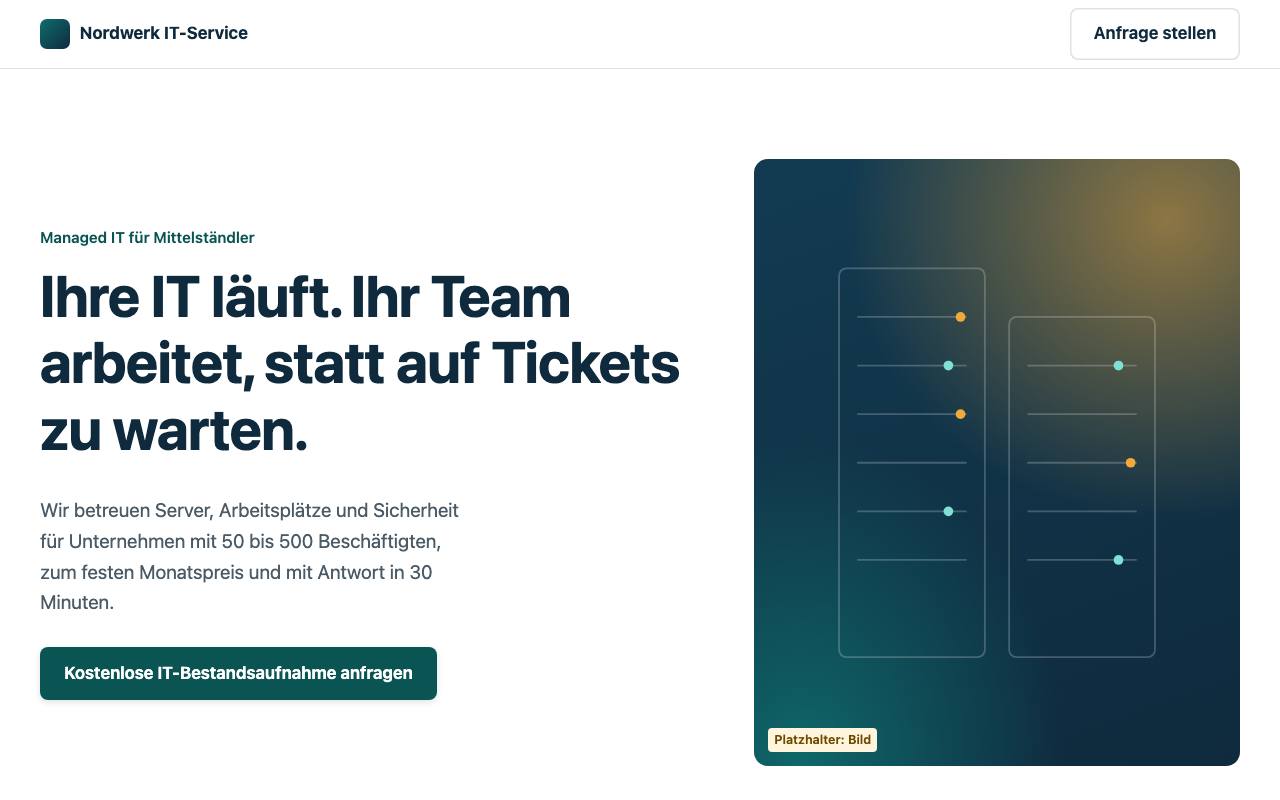 Beispielergebnis: Komplette Landingpage für einen B2B-Dienstleister