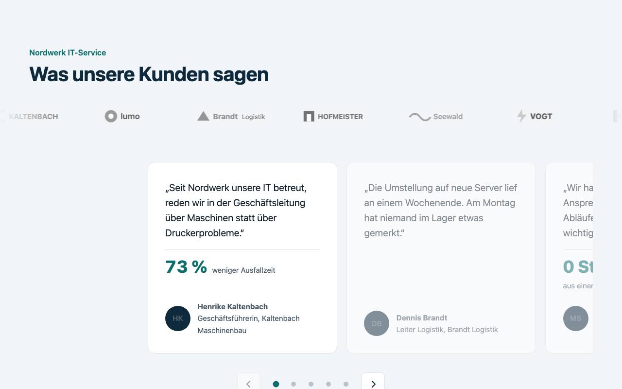 Beispielergebnis: Referenzen- und Kundenstimmen-Sektion