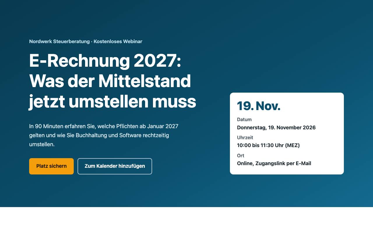 Beispielergebnis: Webinar- oder Event-Seite mit Agenda